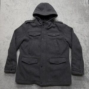 Black Rivet‎ Jacket Mens XL Gray Wool Blend Hooded Parka Quilted Warm Coat